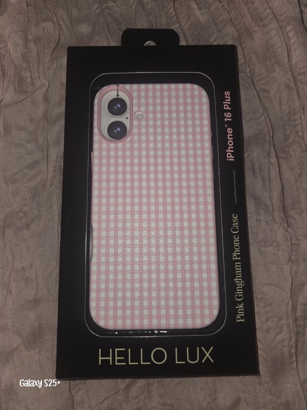 HELLO LUX Pink/White Gingham Pattern Fitted Phone Case for Apple iPhone 16 Plus